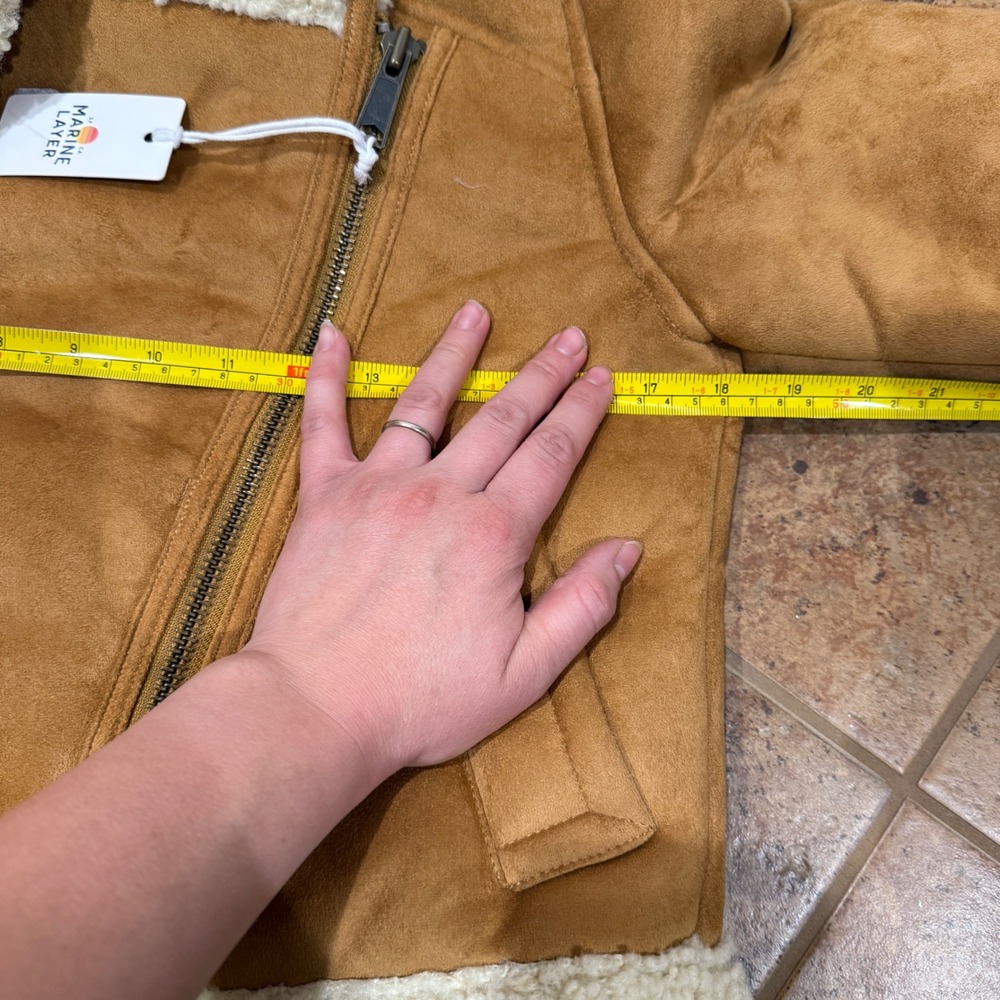 Marine Layer Faux Suede Sherpa Fleece Moto Jacket Chestnut XS NWT Casual Cozy - Picture 5 of 10
